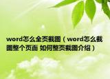 word怎么全頁截圖（word怎么截圖整個(gè)頁面 如何整頁截圖介紹）