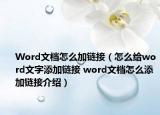 Word文檔怎么加鏈接（怎么給word文字添加鏈接 word文檔怎么添加鏈接介紹）