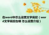 在word中怎么設(shè)置文字底紋（word文字底紋在哪 怎么設(shè)置介紹）