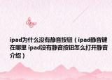 ipad為什么沒(méi)有靜音按鈕（ipad靜音鍵在哪里 ipad沒(méi)有靜音按鈕怎么打開(kāi)靜音介紹）