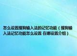 怎么設(shè)置搜狗輸入法的記憶功能（搜狗輸入法記憶功能怎么設(shè)置 在哪設(shè)置介紹）