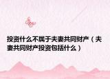 投資什么不屬于夫妻共同財產(chǎn)（夫妻共同財產(chǎn)投資包括什么）