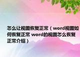 怎么讓視圖恢復(fù)正常（word視圖如何恢復(fù)正常 word的視圖怎么恢復(fù)正常介紹）