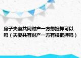 房子夫妻共同財產(chǎn)一方想抵押可以嗎（夫妻共有財產(chǎn)一方有權(quán)抵押嗎）