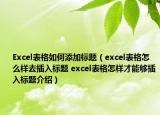 Excel表格如何添加標(biāo)題（excel表格怎么樣去插入標(biāo)題 excel表格怎樣才能夠插入標(biāo)題介紹）