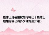 集體土地使用權(quán)如何轉(zhuǎn)讓（集體土地如何轉(zhuǎn)讓有多少種方法介紹）