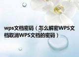 wps文檔密碼（怎么解密WPS文檔取消WPS文檔的密碼）