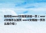 如何在word文檔里添加一頁（word文檔怎么加頁 word文檔加一頁怎么加介紹）
