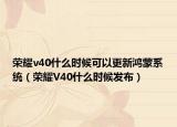 榮耀v40什么時(shí)候可以更新鴻蒙系統(tǒng)（榮耀V40什么時(shí)候發(fā)布）