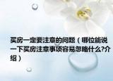 買(mǎi)房一定要注意的問(wèn)題（哪位能說(shuō)一下買(mǎi)房注意事項(xiàng)容易忽略什么?介紹）