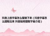 抖音上的字幕怎么復(fù)制下來（抖音字幕怎么提取出來 抖音如何提取字幕介紹）