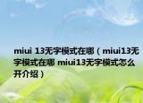 miui 13無字模式在哪（miui13無字模式在哪 miui13無字模式怎么開介紹）