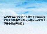 WPS里Word文字上下居中（wpsword文字上下居中怎么弄 wps的word文字上下居中怎么弄介紹）