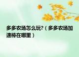 多多農(nóng)場(chǎng)怎么玩?（多多農(nóng)場(chǎng)加速棒在哪里）
