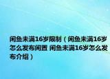 閑魚未滿16歲限制（閑魚未滿16歲怎么發(fā)布閑置 閑魚未滿16歲怎么發(fā)布介紹）