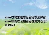 excel文檔加密忘記密碼怎么解密（excel表格怎么加密碼 加密怎么設(shè)置介紹）