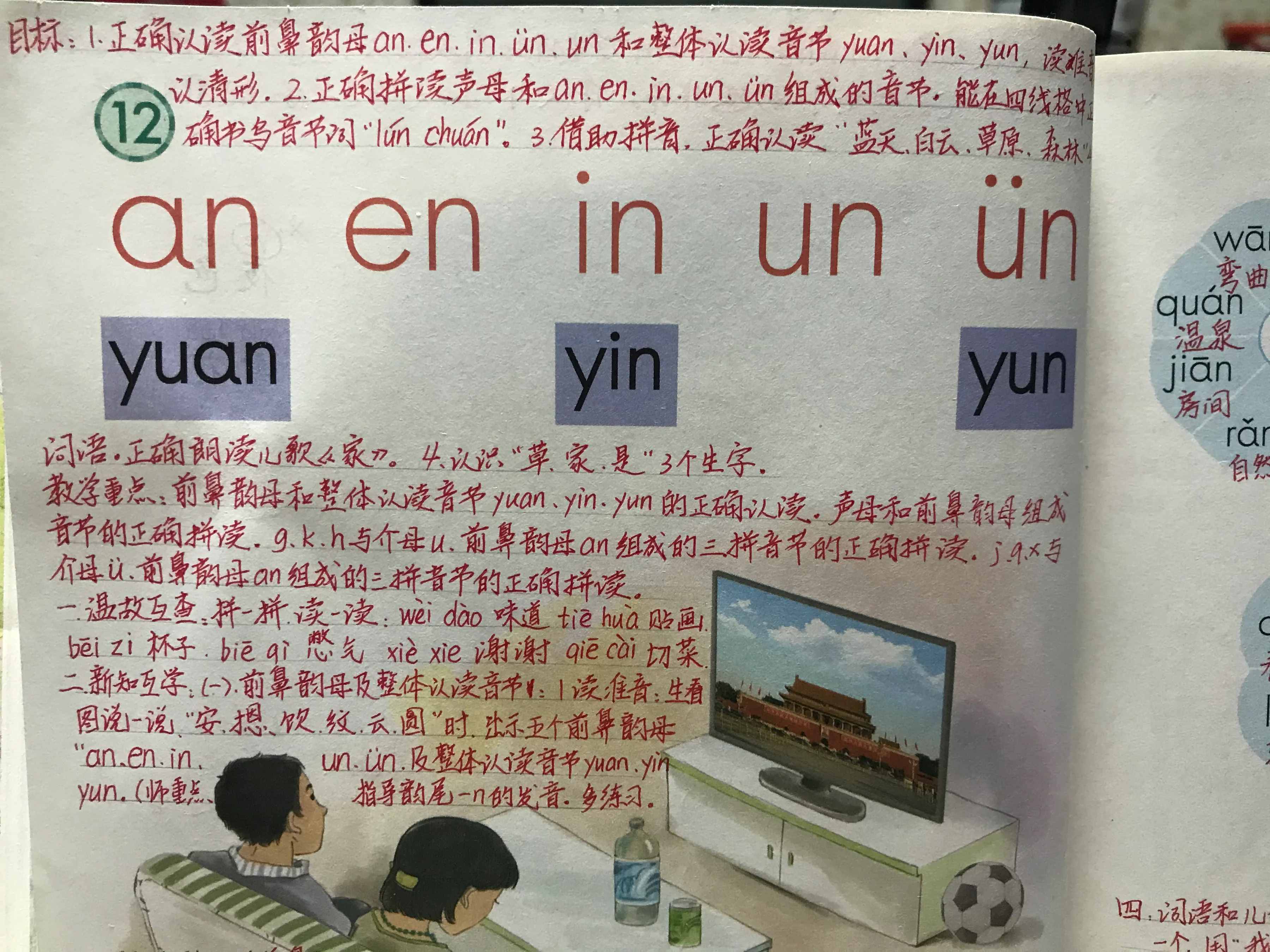 前鼻音韻母：an、en、in、un、ün，手寫筆記幫你學(xué)