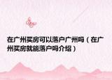 在廣州買房可以落戶廣州嗎（在廣州買房就能落戶嗎介紹）