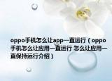 oppo手機(jī)怎么讓app一直運(yùn)行（oppo手機(jī)怎么讓應(yīng)用一直運(yùn)行 怎么讓應(yīng)用一直保持運(yùn)行介紹）