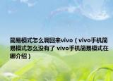 簡易模式怎么調回來vivo（vivo手機簡易模式怎么沒有了 vivo手機簡易模式在哪介紹）