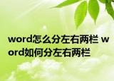 word怎么分左右兩欄 word如何分左右兩欄