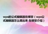 wps的公式編輯器在哪里（wps公式編輯器怎么調(diào)出來 在哪里介紹）