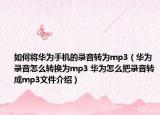 如何將華為手機(jī)的錄音轉(zhuǎn)為mp3（華為錄音怎么轉(zhuǎn)換為mp3 華為怎么把錄音轉(zhuǎn)成mp3文件介紹）