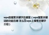 wps的搜索關(guān)鍵字在哪里（wps搜索關(guān)鍵詞的功能在哪 怎么在wps上搜索關(guān)鍵字介紹）