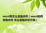word里怎么添加水?。╳ord如何添加水印 怎么添加水印介紹）