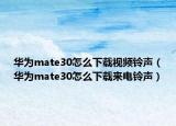 華為mate30怎么下載視頻鈴聲（華為mate30怎么下載來電鈴聲）
