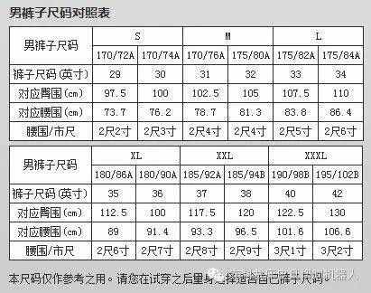 服裝尺碼對照表 衣服尺碼對照表大全