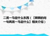 二男一馬是什么東西（〖弱弱的問一句兩男一馬是什么〗相關(guān)介紹）