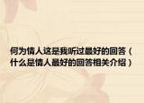 何為情人這是我聽過最好的回答（什么是情人最好的回答相關介紹）