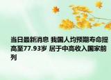 當(dāng)日最新消息 我國人均預(yù)期壽命提高至77.93歲 居于中高收入國家前列