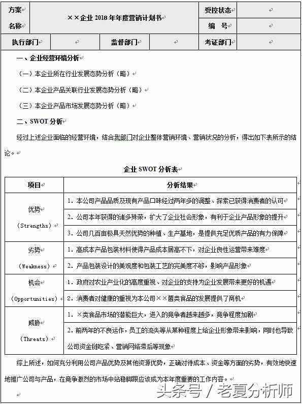 2018年企業(yè)年度營(yíng)銷計(jì)劃書（8張表格）