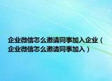 企業(yè)微信怎么邀請同事加入企業(yè)（企業(yè)微信怎么邀請同事加入）