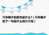 只爭(zhēng)朝夕的前句是什么?（只爭(zhēng)朝夕的下一句是什么簡(jiǎn)介介紹）