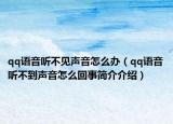 qq語音聽不見聲音怎么辦（qq語音聽不到聲音怎么回事簡介介紹）