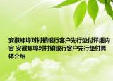 安徽蚌埠對村鎮(zhèn)銀行客戶先行墊付詳細(xì)內(nèi)容 安徽蚌埠對村鎮(zhèn)銀行客戶先行墊付具體介紹