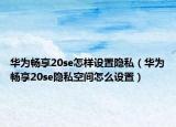 華為暢享20se怎樣設(shè)置隱私（華為暢享20se隱私空間怎么設(shè)置）