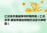 亡靈殺手夏侯惇守護領(lǐng)咋用（亡靈殺手:夏侯惇備份存檔方法求大神幫助）