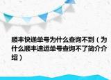 順豐快遞單號為什么查詢不到（為什么順豐速運單號查詢不了簡介介紹）