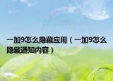 一加9怎么隱藏應用（一加9怎么隱藏通知內(nèi)容）