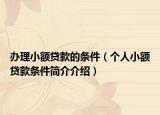 辦理小額貸款的條件（個(gè)人小額貸款條件簡(jiǎn)介介紹）