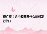銀廣夏（這個(gè)股票是什么時(shí)候發(fā)行的）