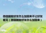微信刪除好友怎么加回來不讓好友看見（微信刪除好友怎么加回來）