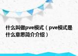 什么叫做pve模式（pve模式是什么意思簡介介紹）