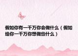 假如你有一千萬(wàn)你會(huì)做什么（假如給你一千萬(wàn)你想做些什么）