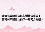 青海長云暗雪山這句話什么意思（青海長云暗雪山的下一句簡介介紹）