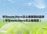 華為mate20pro怎么看屏幕的品牌（華為mate20pro怎么看網(wǎng)速）